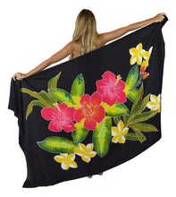 Load image into Gallery viewer, Island Style Batik Sarong with Hand-Painted Hibiscus on Black